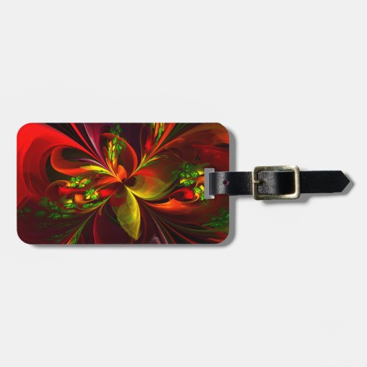 赤モダン緑フローラ抽象芸術アートパターン#05 ラゲッジタグ (正面横)