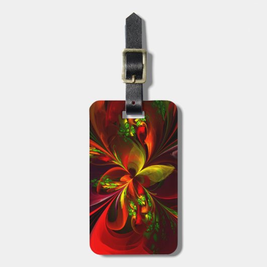 赤モダン緑フローラ抽象芸術アートパターン#05 ラゲッジタグ (正面縦)