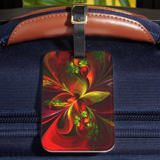 赤モダン緑フローラ抽象芸術アートパターン#05 ラゲッジタグ (正面インサイチュ2)