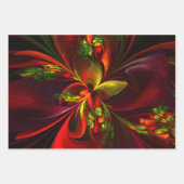 赤モダン緑フローラ抽象芸術アートパターン#05 ラッピングペーパーシート (正面)