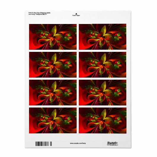 赤モダン緑フローラ抽象芸術アートパターン#05 ラベル (フルシート)