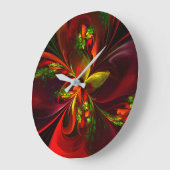 赤モダン緑フローラ抽象芸術アートパターン#05 ラージ壁時計 (傾斜)