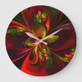 赤モダン緑フローラ抽象芸術アートパターン#05 ラージ壁時計 (正面)