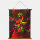 赤モダン緑フローラ抽象芸術アートパターン#05 吊り下げ型タペストリー (正面)