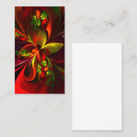 赤モダン緑フローラ抽象芸術アートパターン#05 名刺 (正面/裏面)