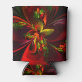 赤モダン緑フローラ抽象芸術アートパターン#05 缶クーラー (正面)