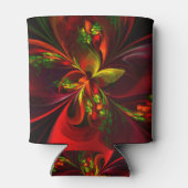 赤モダン緑フローラ抽象芸術アートパターン#05 缶クーラー (裏面)