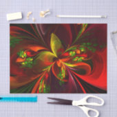 赤モダン緑フローラ抽象芸術アートパターン#05 薄葉紙 (クラフト)