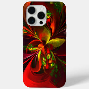 赤モダン緑フローラ抽象芸術アートパターン#05 iPhone 15 PRO MAXケース