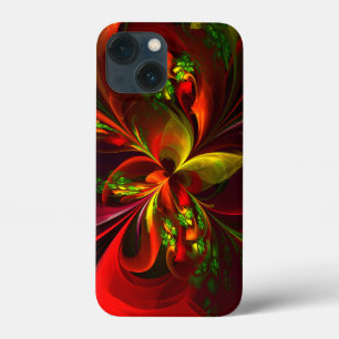赤モダン緑フローラ抽象芸術アートパターン#05 iPhone 13 MINIケース