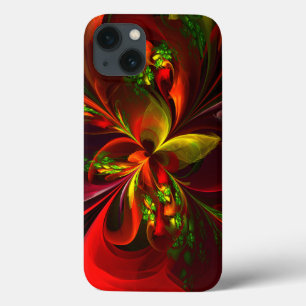 赤モダン緑フローラ抽象芸術アートパターン#05 iPhone 13ケース