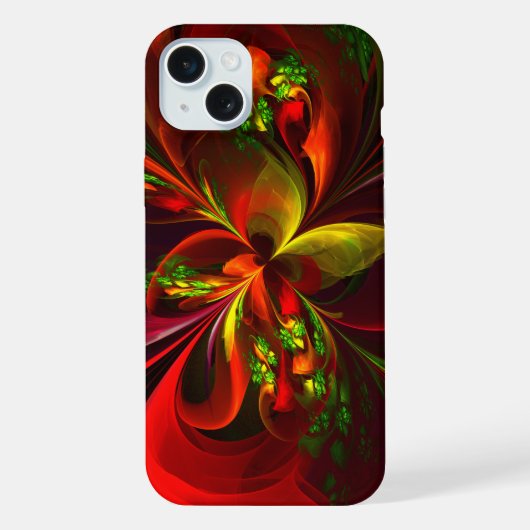 赤モダン緑フローラ抽象芸術アートパターン#05 iPhoneケース (裏面)