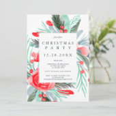赤モダン緑フローラ水の色クリスマスパーティー 招待状 (スタンド正面)