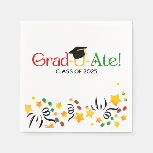 赤モダン緑黄色卒業生 スタンダードカクテルナプキン (正面)