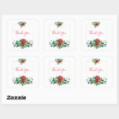 赤モダン緑&金ゴールドクリスマスフローラありがとう スクエアシール (シート)