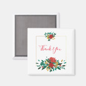 赤モダン緑&金ゴールドクリスマスフローラありがとう マグネット (正面/裏面)