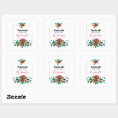 赤モダン緑&金ゴールドクリスマスフローラ スクエアシール (シート)