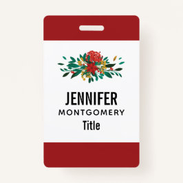 赤モダン緑&金ゴールドクリスマスフローラ バッジ