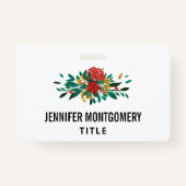 赤モダン緑&金ゴールドクリスマスフローラ バッジ (裏面)