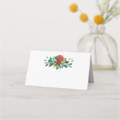 赤モダン緑&金ゴールドクリスマスフローラ プレイスカード (正面)