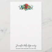 赤モダン緑&金ゴールドクリスマスフローラ 便箋 (正面)