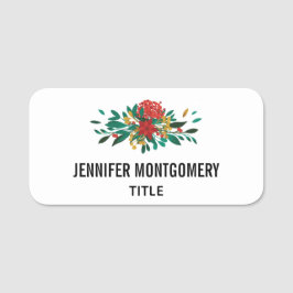 赤モダン緑&金ゴールドクリスマスフローラ 名札