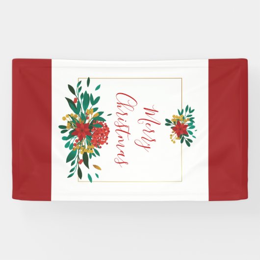 赤モダン緑&金ゴールドクリスマスフローラ 横断幕 (横)