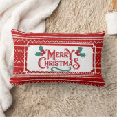 赤モダン編み物シームレスパターンクリスマス ランバークッション (ブランケット)