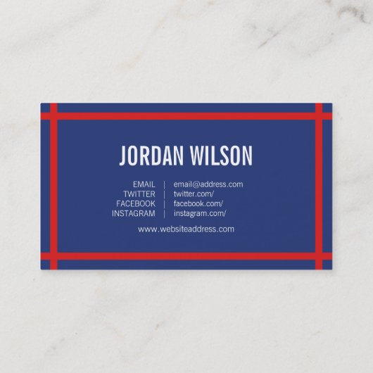 赤モダン縁ど青ソーシャルメディア 名刺 (裏面)