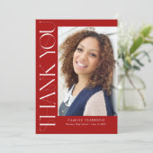 赤モダン縦エレガント3枚の写真卒業 サンキューカード (スタンド正面)