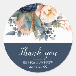 赤モダン色と紺色のフローラの結婚贈り物 ラウンドシール
