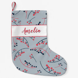 赤モダン色の果実イラストレーション模様 スモールクリスマスストッキング