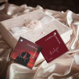 赤モダン色の超ミニマルシック結婚写真 フェイバータグ