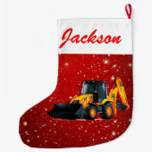 赤モダン色の黄色のローダートラクタ ラージクリスマスストッキング (裏面)