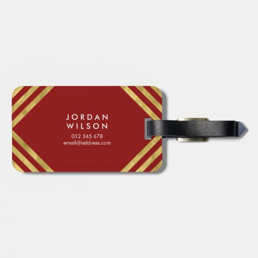 赤モダン色エレガント金ゴールドの幾何線 ラゲッジタグ (裏面横)