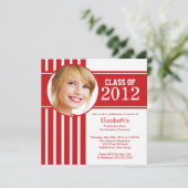 赤モダン色ストライプの写真卒業パーティー 招待状 (スタンド正面)