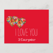 赤モダン色ハート シーズンポストカード (正面)