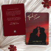 赤モダン色ミニマルシック結婚写真サンキュー 箔招待状