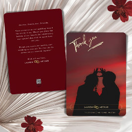 赤モダン色ミニマルシック結婚写真サンキュー 箔招待状