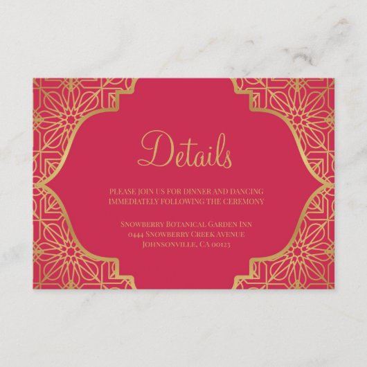 赤モダン色金ゴールド結婚の エンクロージャーカード (正面)