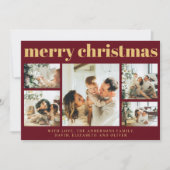 赤モダン色 | 家族の写真コラージクリスマス シーズンカード (正面)