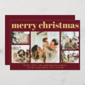赤モダン色 | 家族の写真コラージクリスマス シーズンカード (正面/裏面)