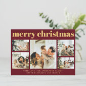 赤モダン色 | 家族の写真コラージクリスマス シーズンカード (スタンド正面)