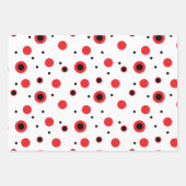 赤モダン色、黒、白の丸とストライプ白 ラッピングペーパーシート (正面2)