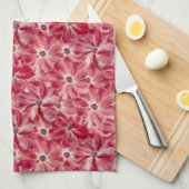 赤モダン花水彩花模様 キッチンタオル (四つ折り)