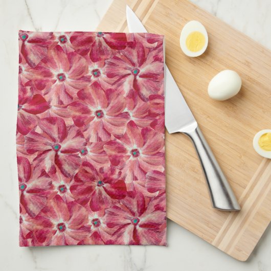 赤モダン花水彩花模様 キッチンタオル (四つ折り)