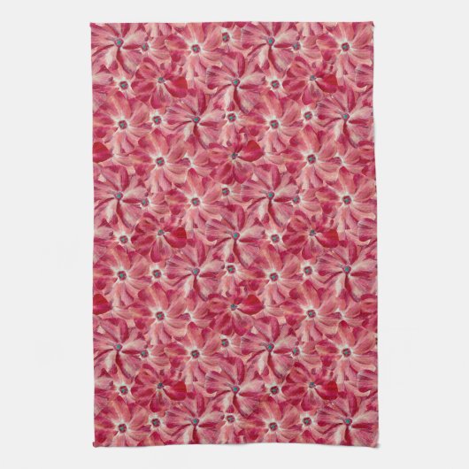 赤モダン花水彩花模様 キッチンタオル (縦)