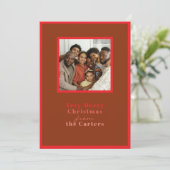 赤モダン茶色のクリスマスフォトグリーティング シーズンカード (スタンド正面)