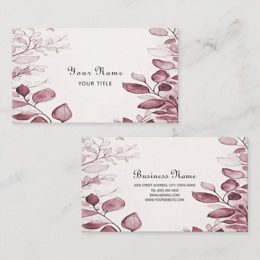 赤モダン葉名刺 名刺 (正面/裏面)