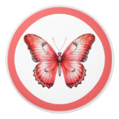 赤モダン蝶かわいらし女の子の引き出しノブ セラミックノブ (正面)